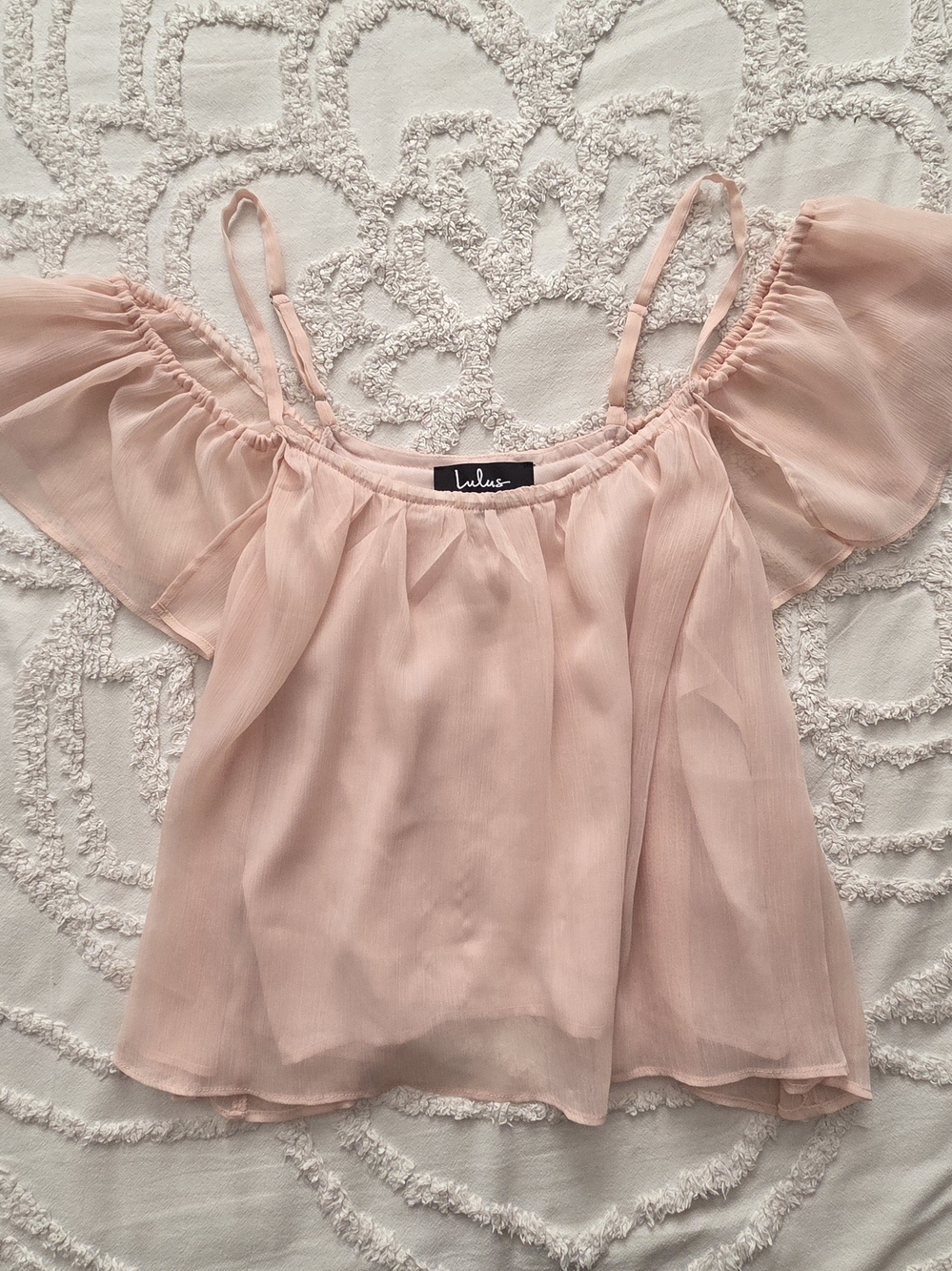 Lulu's Light Blush Pink Off-Shoulder Chiffon Camisole